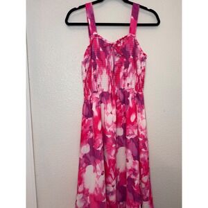 Grace Karin Pink Floral Smocked Maxi Dress Womens Medium Ruffle Hem Boho Summer